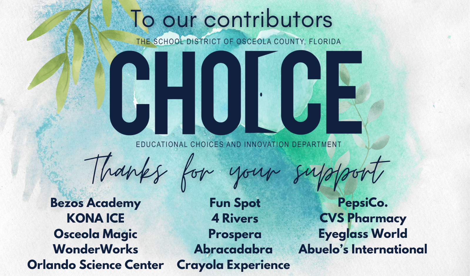Thank you to our contributors at the Choice Fair